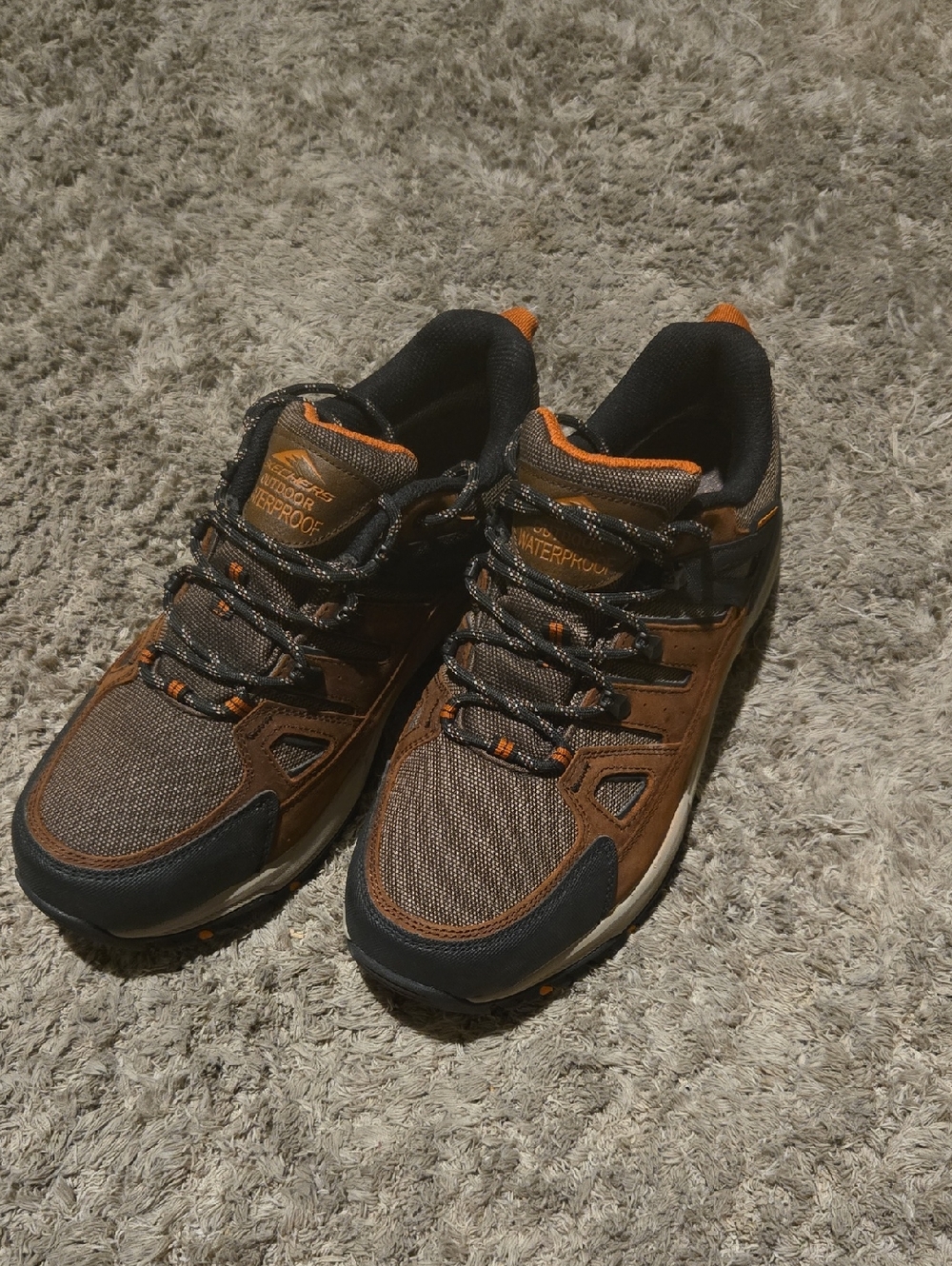 Men's Sketchers Waterproof  Athletic Trail Shoes in Brown and Black